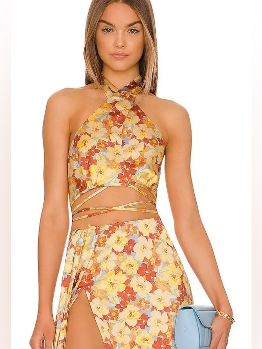 NWT Atoir Janet Crop Marigold Spring Floral AU 6/US 2 Halter Tie Front Revolve
